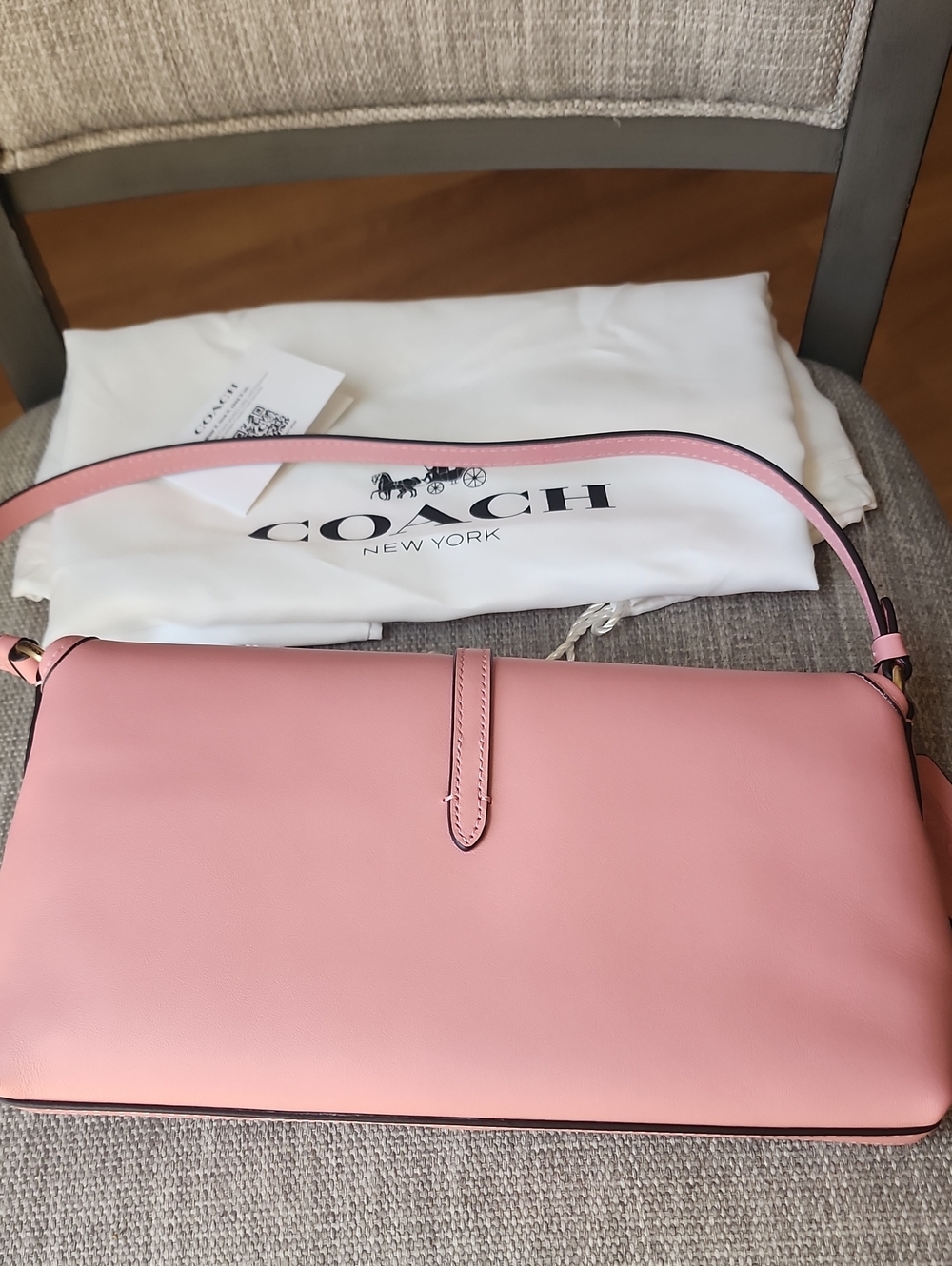 COACH Hamptons Small Leather Shoulder Bag- Pink - Picture 7 of 16